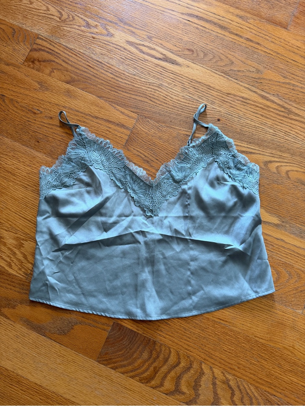 Abercrombie Silky Lace Trim Cami Tank in Sage